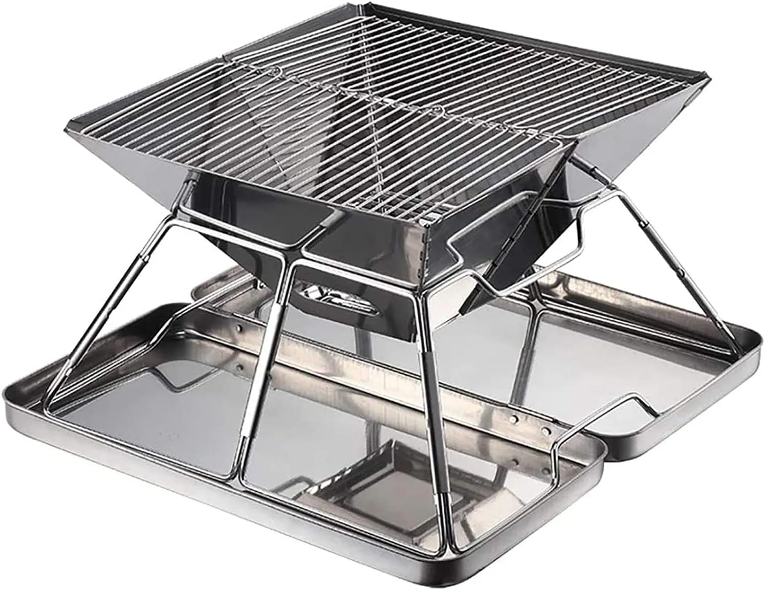 Barbecue Grill Folding Campfire Grill, Camping Fire Pit, Outdoor Wood Stove Burner, 304 Premium Stainless Steel, Portable Camping Grill with Carrying Bag for Outdoor Backpacking Hiki