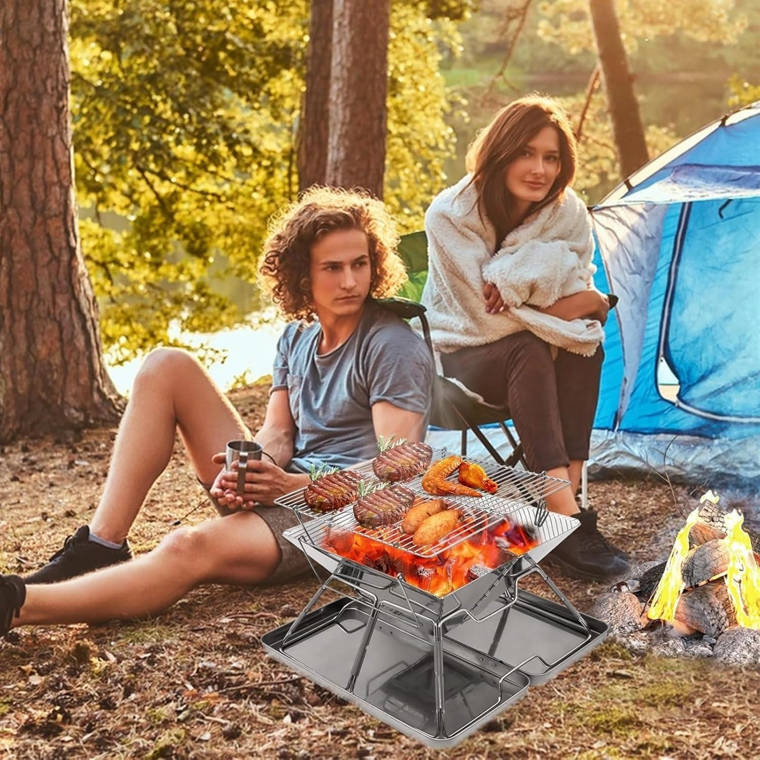 Bbq Grill Stainless Steel Barbeque Grill Portable Camping Grill For Backpacking Hiking Travel Picnic