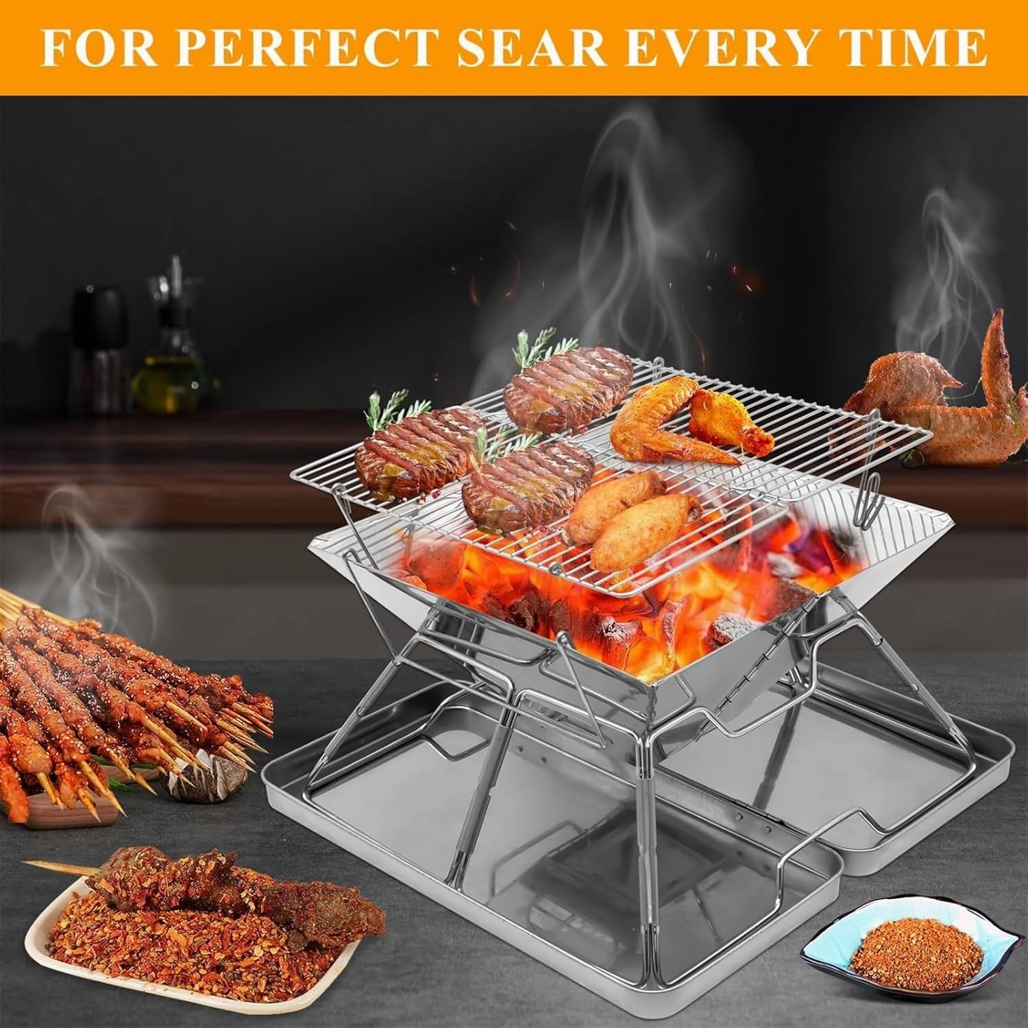 Bbq Grill Stainless Steel Barbeque Grill Portable Camping Grill For Backpacking Hiking Travel Picnic