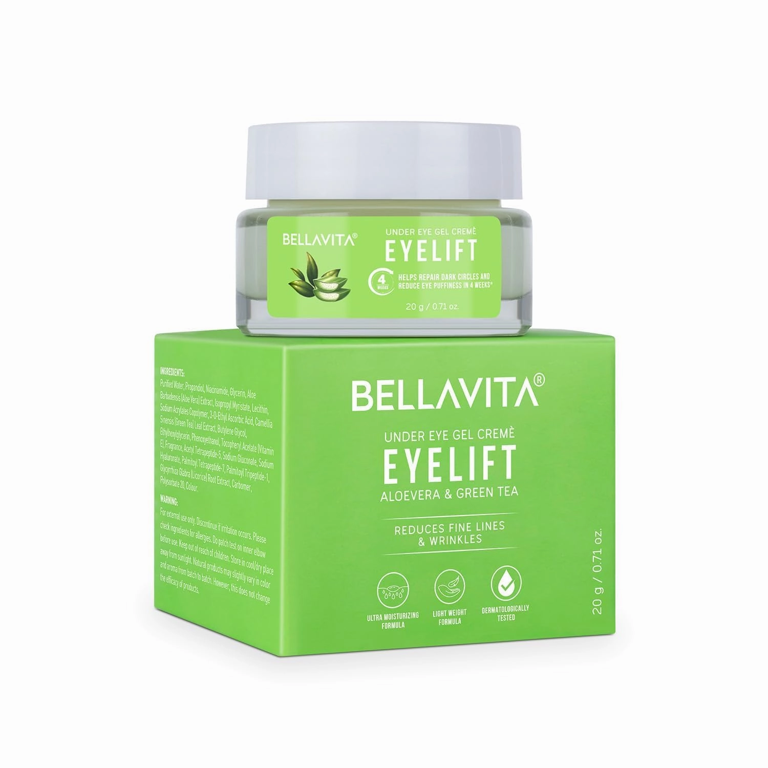 Be.lla Vita Organic EyeLift Hydrating Natural Under Eye Cream Gel for Dark Circles, Puffy Eyes, Wrinkles & Removal of Fine Lines for Women & Men, 20 gm