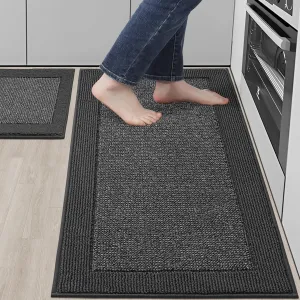BEQHAUSE Kitchen Rugs and Mats Set of 2 Non-Slip Kitchen Mats for Floor, Absorbent and Stain Resistant Kitchen Runner, Machine Washable Rugs for Kitchen, Laundry & Sink, 20"x32" 20"x48", Charcoal
