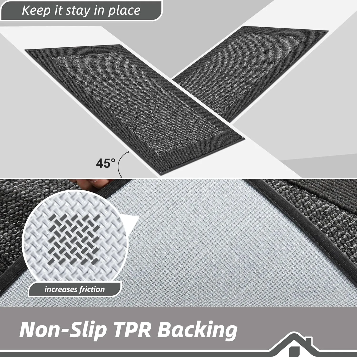 BEQHAUSE Kitchen Rugs and Mats Set of 2 Non-Slip Kitchen Mats for Floor, Absorbent and Stain Resistant Kitchen Runner, Machine Washable Rugs for Kitchen, Laundry & Sink, 20"x32" 20"x48", Charcoal