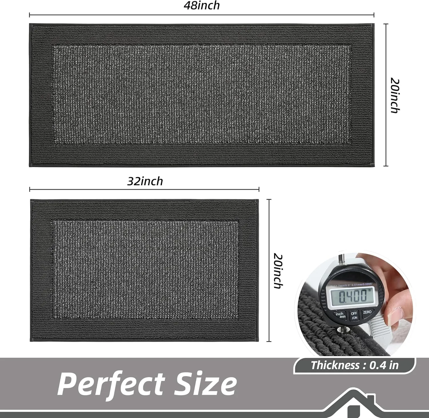 BEQHAUSE Kitchen Rugs and Mats Set of 2 Non-Slip Kitchen Mats for Floor, Absorbent and Stain Resistant Kitchen Runner, Machine Washable Rugs for Kitchen, Laundry & Sink, 20"x32" 20"x48", Charcoal