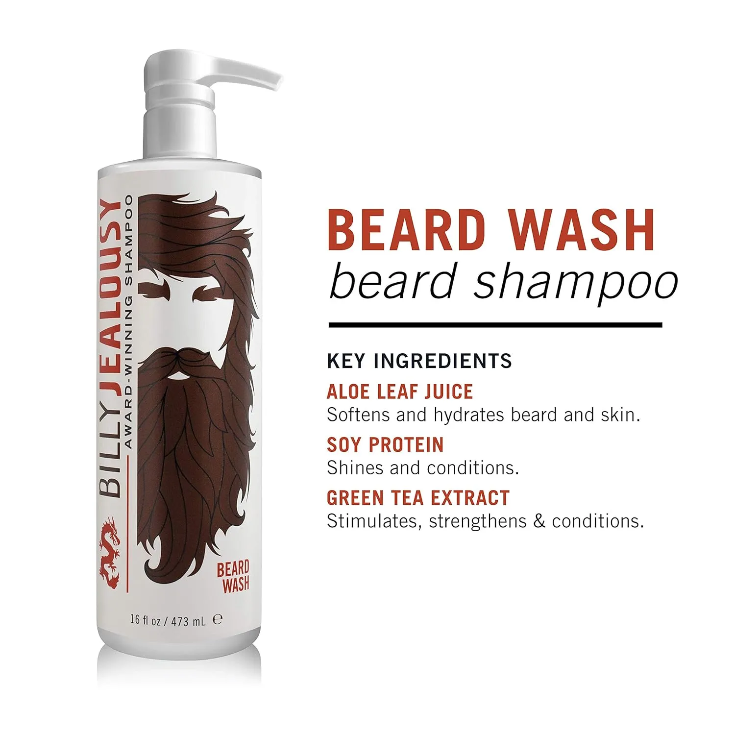 Billy Jealousy Beard Wash for Smooth, Manageable & Frizz-free Facial Hair, Beard Care Enriched with Hydrating Aloe & Strengthening & Conditioning Green Tea Extract