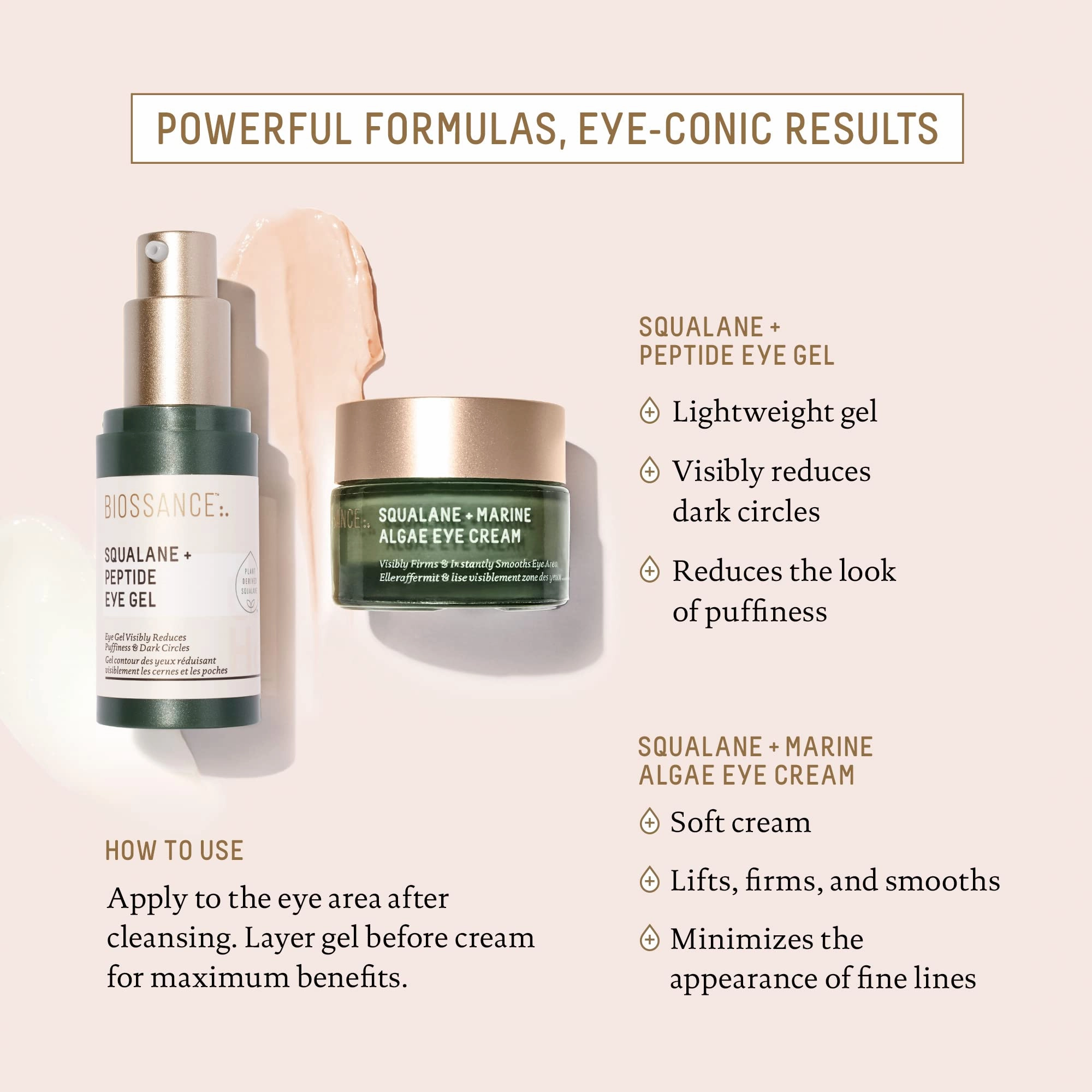 Biossance Squalane   Peptide Eye Gel - Ultra-Hydrating Under Eye Cream - Reduces Puffiness & Dark Circles - Eye Wrinkles Repair Moisturizer- Anti Aging & Hydrating, Day & Night Cream - 0.5oz