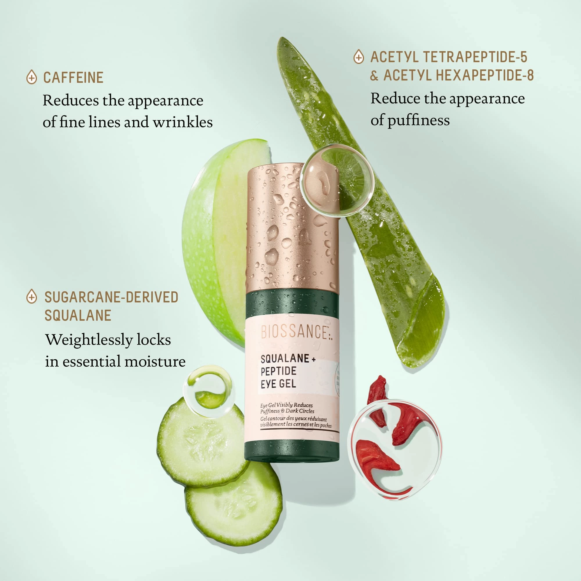 Biossance Squalane   Peptide Eye Gel - Ultra-Hydrating Under Eye Cream - Reduces Puffiness & Dark Circles - Eye Wrinkles Repair Moisturizer- Anti Aging & Hydrating, Day & Night Cream - 0.5oz