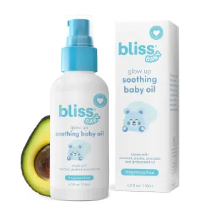 Bliss Baby Oil, All Natural, Premium & Fragrance Free, Vegan - Made with Organic Avocado Oil & Other Plant-Based Ingredients, Dermatologist Tested, Soothing & Hydrating Baby Massage Oil, 4 fl. Oz.