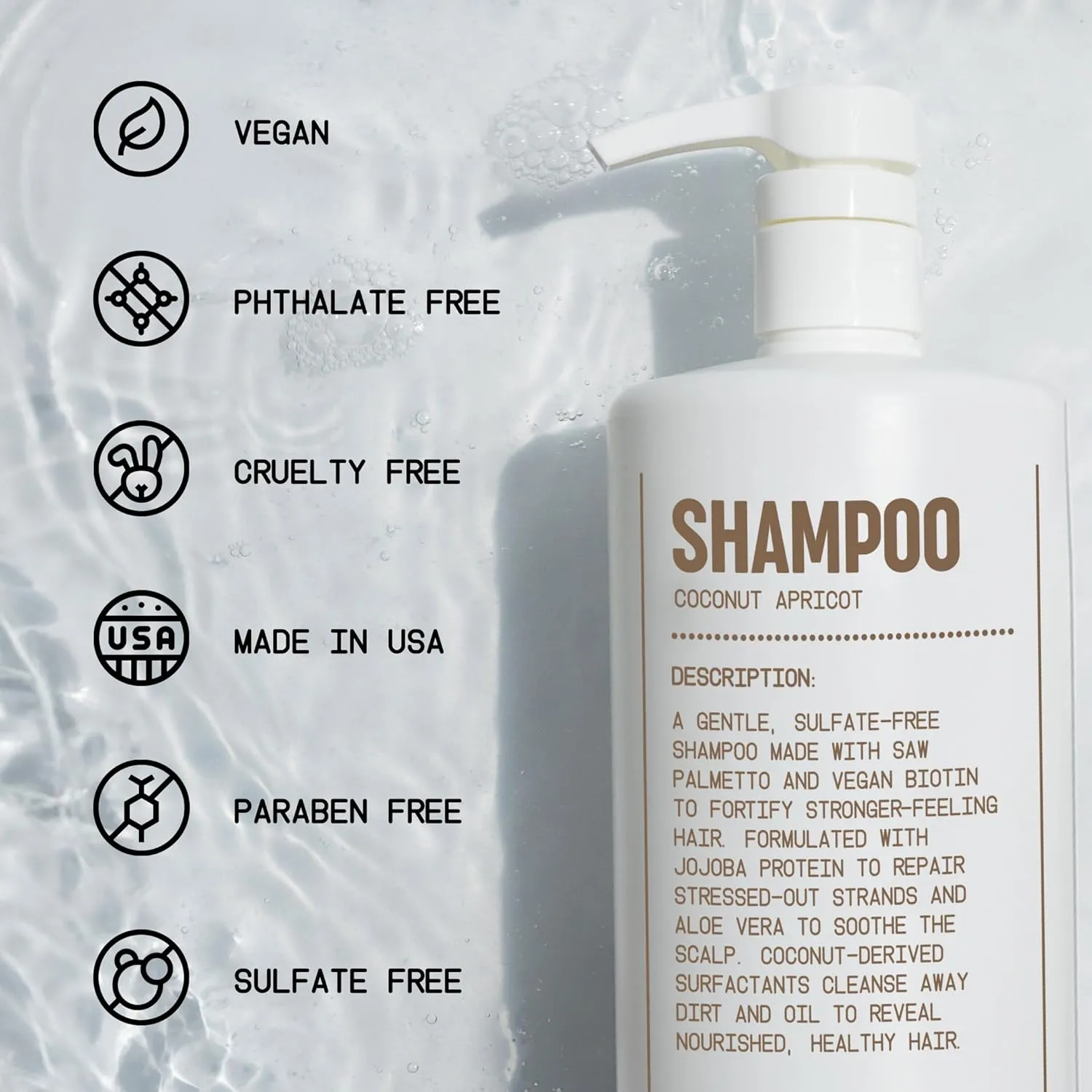 Blu Atlas Men's Natural Shampoo – Organic, Sulfate-Free, Paraben-Free – Deep Cleansing & Hydrating – Coconut Apricot Scent – Made in America – 32 oz