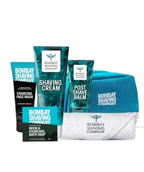 Bo.mbay Sh.aving Co.mpany Premium Shaving Kit For Men | Charcoal Face Scrub, Charcoal Shaving Cream, Post Shave Balm, Neem & Charcoal Bath Soap, Face Towel