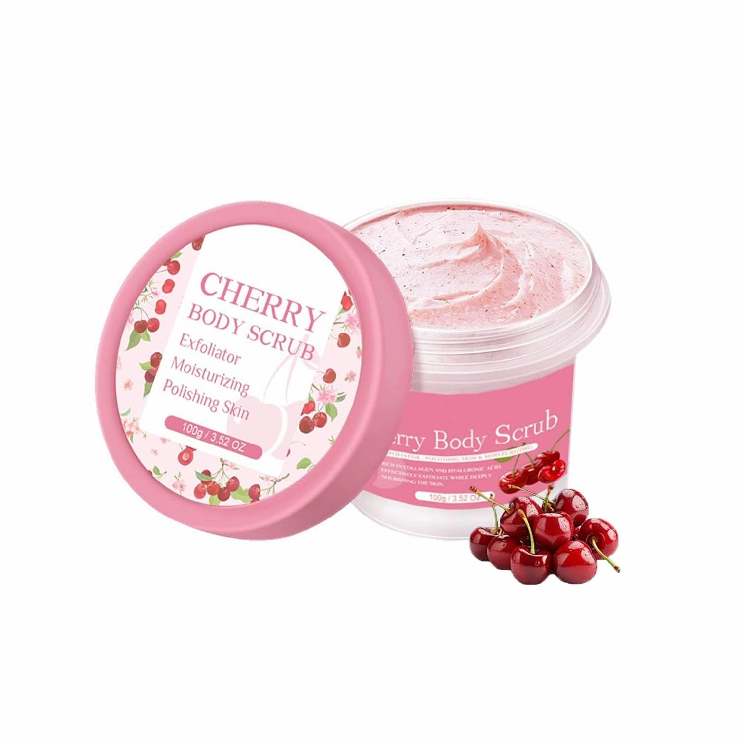 Body Scrub - Sugar Scrub Exfoliator with Cherry Extract, Soft Serve Texture with Ultra Hydrating and Exfoliating Scrubs for Smooth, Radiant Skin, Suitable for Nourishing Essential Body Care 3.53 oz