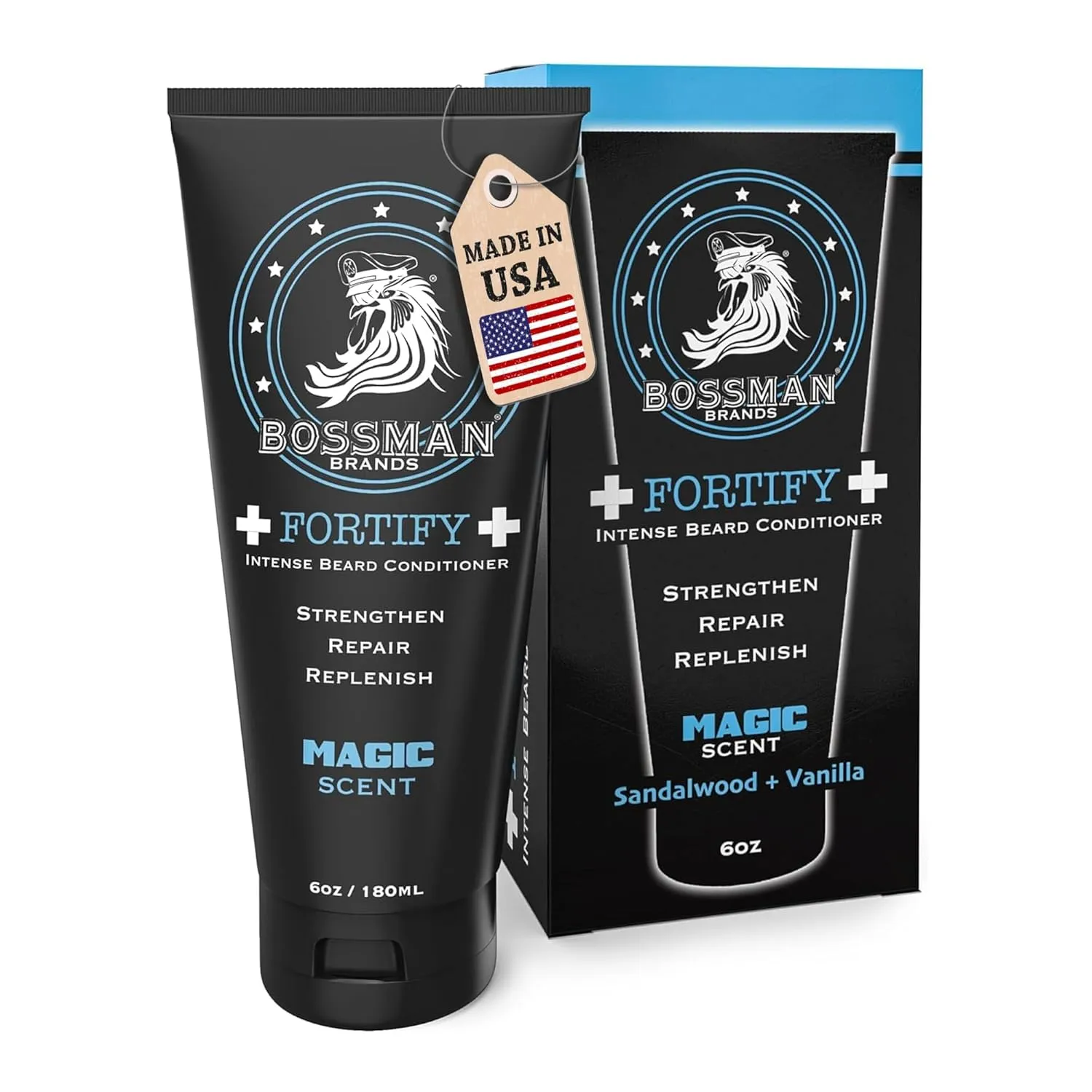 Bossman Fortify Intense Beard Conditioner for Men (Magic Scent) – Moisturizes, Replenishes & Protects with Natural Ingredients – Thicker Formula, Made in USA