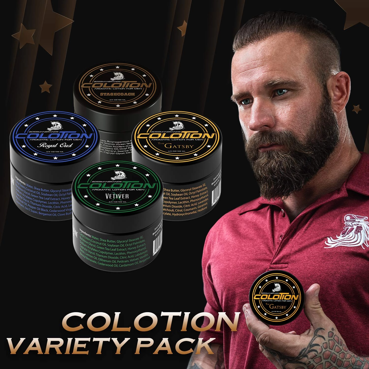 Bossman Colotion - 2 in 1 Men's Lotion and Cologne – Moisturizing Body Cream - Hydrating Scented Body Lotion - Mens Scented Lotion for Daily Use (Variety Pack)