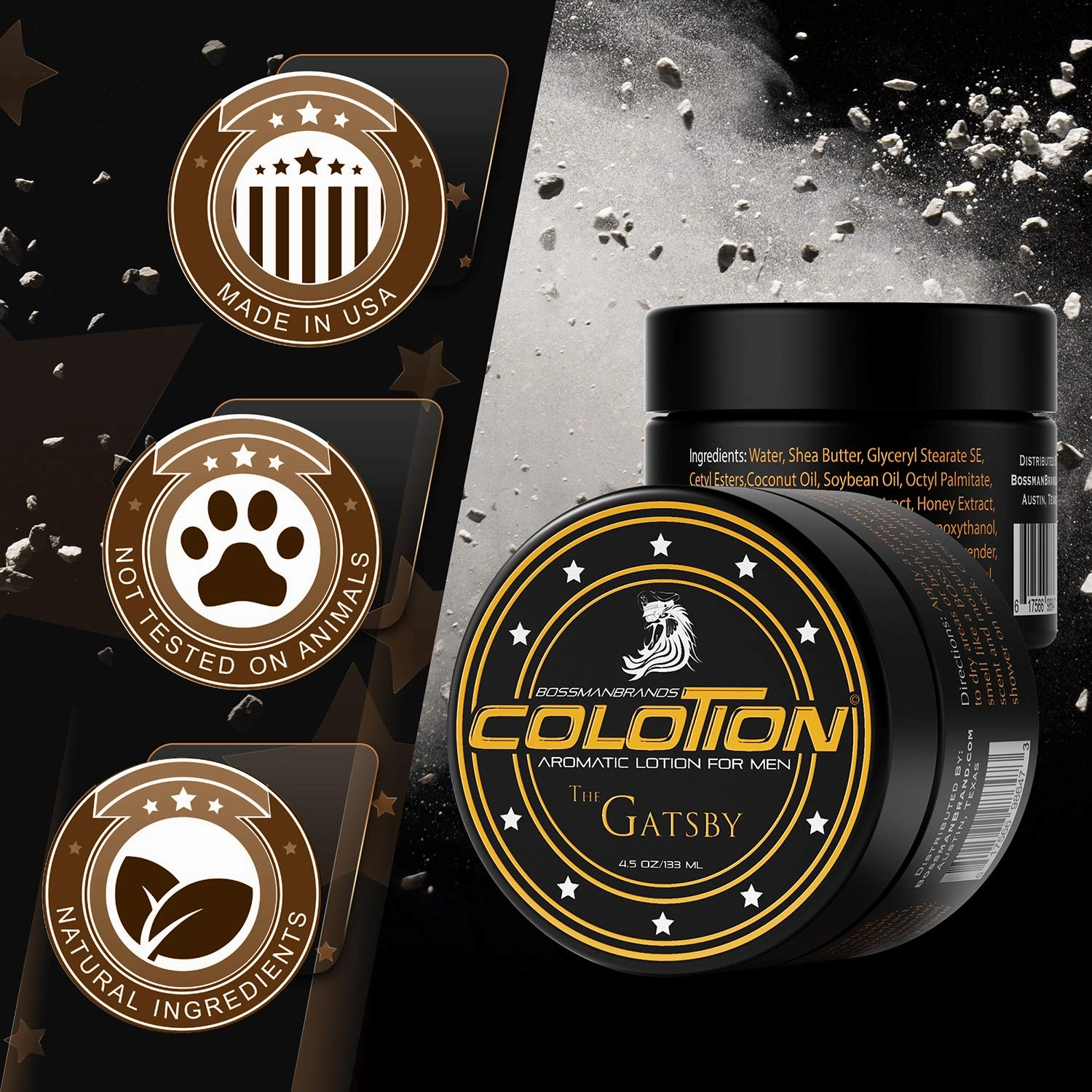 Bossman Colotion (The Gatsby Scent) – 2-in-1 Men's Lotion & Cologne, Moisturizing & Hydrating Scented Body Cream for Daily Use