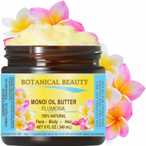 Botanical Beauty MONOI OIL BUTTER PLUMERIA Frangipani Pure Natural Virgin Unrefined RAW 8 Fl. Oz.- 240 ml for FACE, SKIN, BODY, HAIR, NAILS