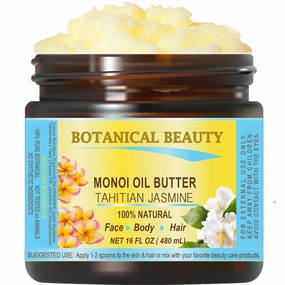 Botanical Beauty MONOI OIL BUTTER TAHITIAN JASMINE Pure Natural Virgin Unrefined RAW 16 Fl. Oz.- 480 ml for FACE, SKIN, BODY, DAMAGED HAIR, NAILS