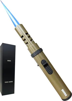 Bruda Metal Hand Held Camping Torch, Blow Lighter, Butane Gas Refillable, Flame Adjustable, Starting Fire Torch for Campfire, Fireplace, Outdoor, BBQ, Grill Charcoal, Wilderness (Butane Not Included)