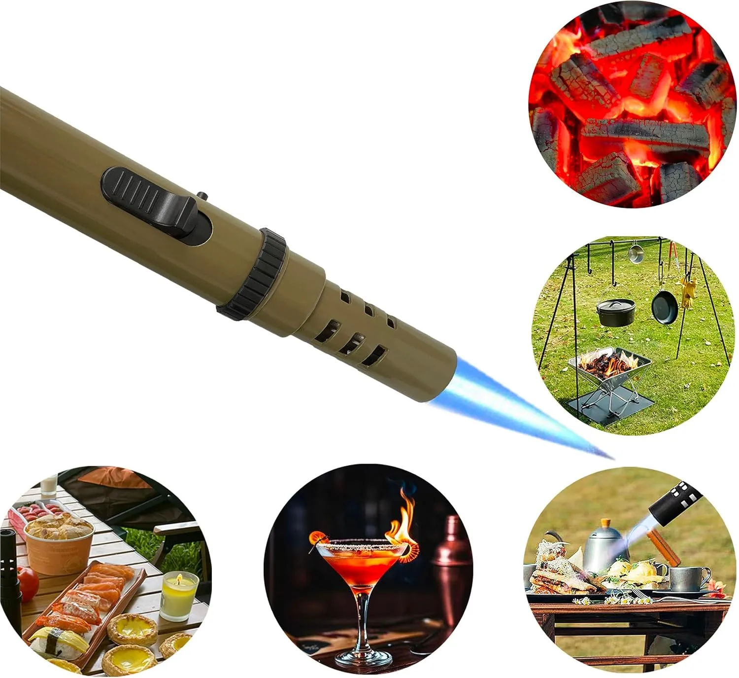 Bruda Metal Hand Held Camping Torch, Blow Lighter, Butane Gas Refillable, Flame Adjustable, Starting Fire Torch for Campfire, Fireplace, Outdoor, BBQ, Grill Charcoal, Wilderness (Butane Not Included)