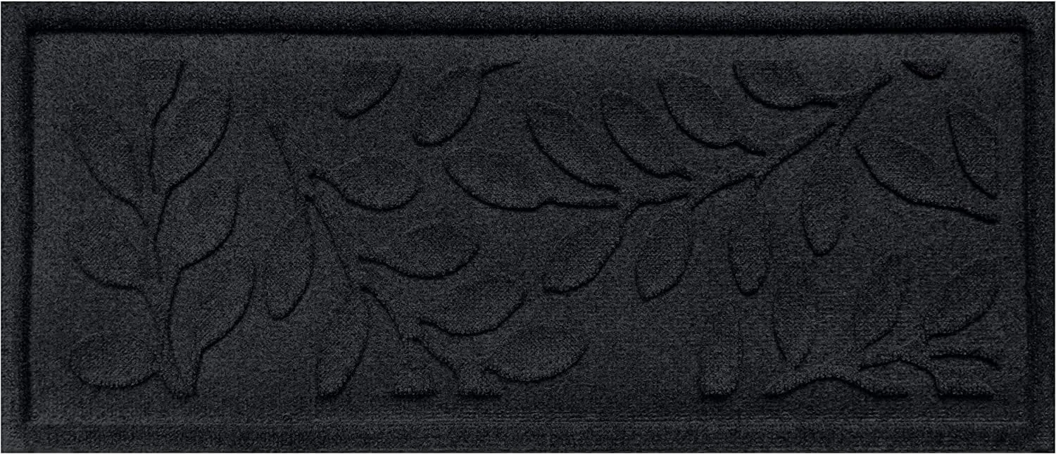 Bungalow Flooring Waterhog Indoor/Outdoor Boot Tray, 15 by 36 inches, Made in USA, Skid Resistant, Easy to Clean, Catches Water and Debris, Brittney Leaf Pattern, Charcoal