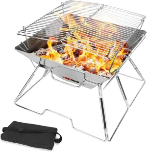 Camp Stoves,Foldable Duty Camping Stove,with Cooking Grill,Portable Charcoal Camping Stove，Stainless Steel Wood Burning Stove, for Camping, Hiking, Backpack and BBQ