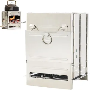 Camping Burner Stove, Portable Folding Stainless Steel Camp Stove Backpacking, Multi-Fuel Charcoal Barbecue Grill with Storage Bag, Easy to Carry(Size:S)