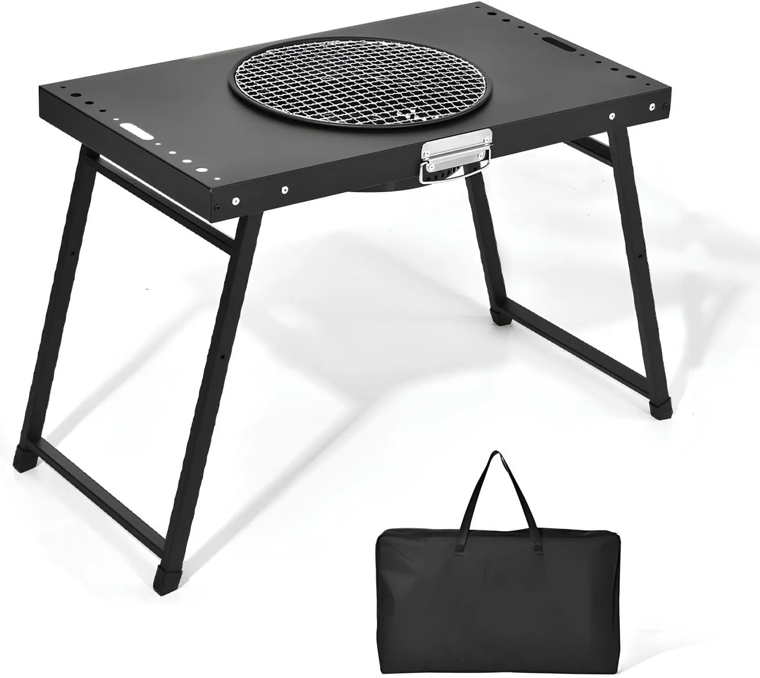 Camping Portable BBQ Barbecue Grill Outdoor, Charcoal Grill with Folding Table, BBQ Grill Removable with Storage Bag for Outdoor Camping, RV, Boat & Tailgates