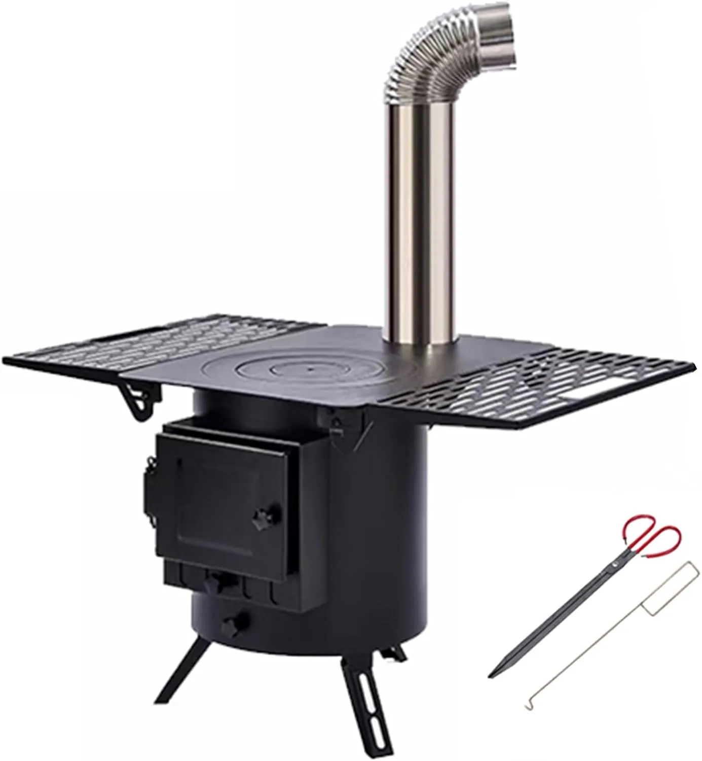 Camping Wood Stove, Large Wood Burning Stove for Winter Camping, Outdoor Multifunctional Hot Tent Stove, for 2 to 3 People Picnic, BBQ, Hunting, Cooking