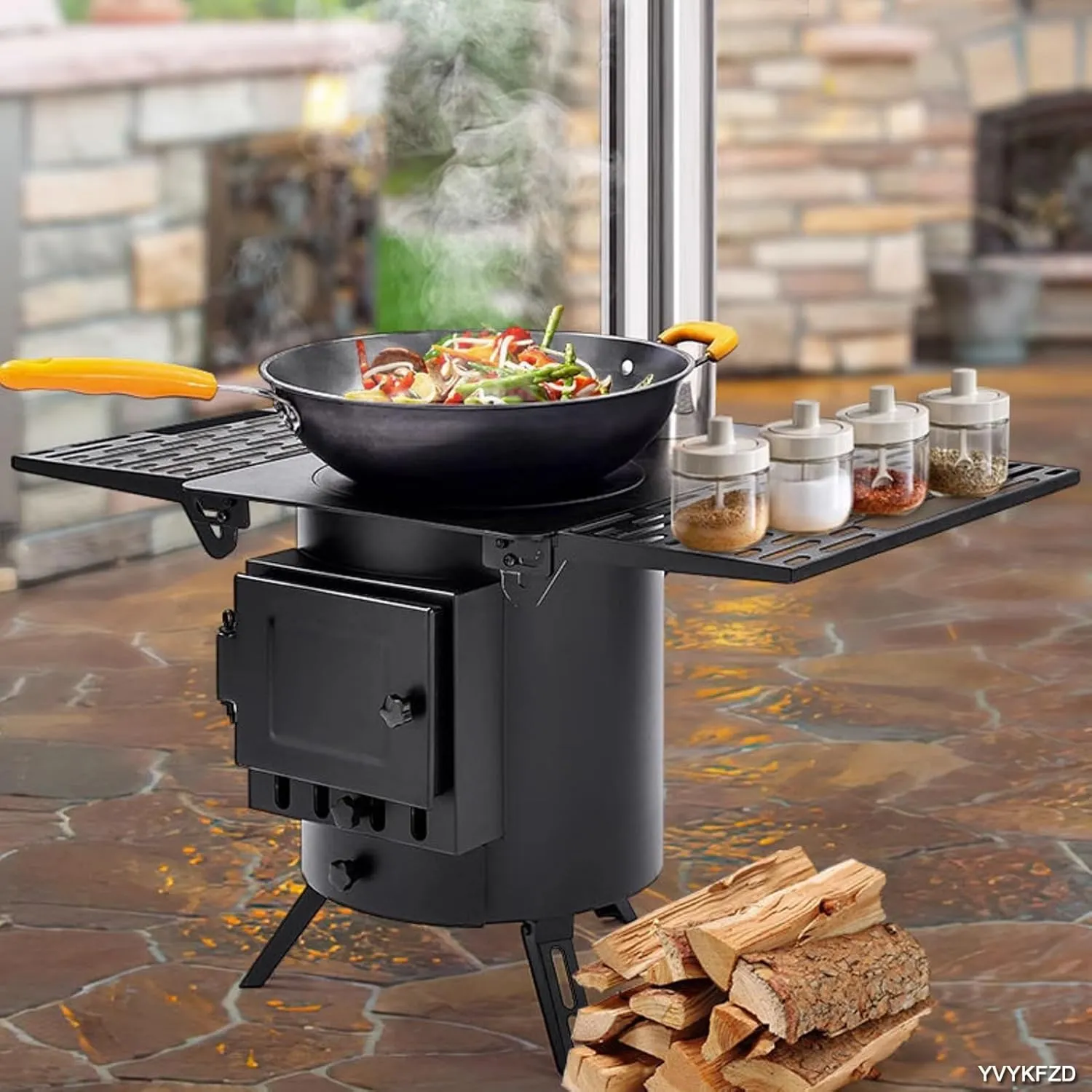 Camping Wood Stove, Large Wood Burning Stove for Winter Camping, Outdoor Multifunctional Hot Tent Stove, for 2 to 3 People Picnic, BBQ, Hunting, Cooking