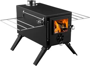 Camping Wood Stove, Portable Wood Stove,Top Opening 10cm/3.9in with Raised Vent Pipe, Portable, Foldable Feet, Space Saving, Can be Used for Outdoor Heating, Boiling Water, Cooking