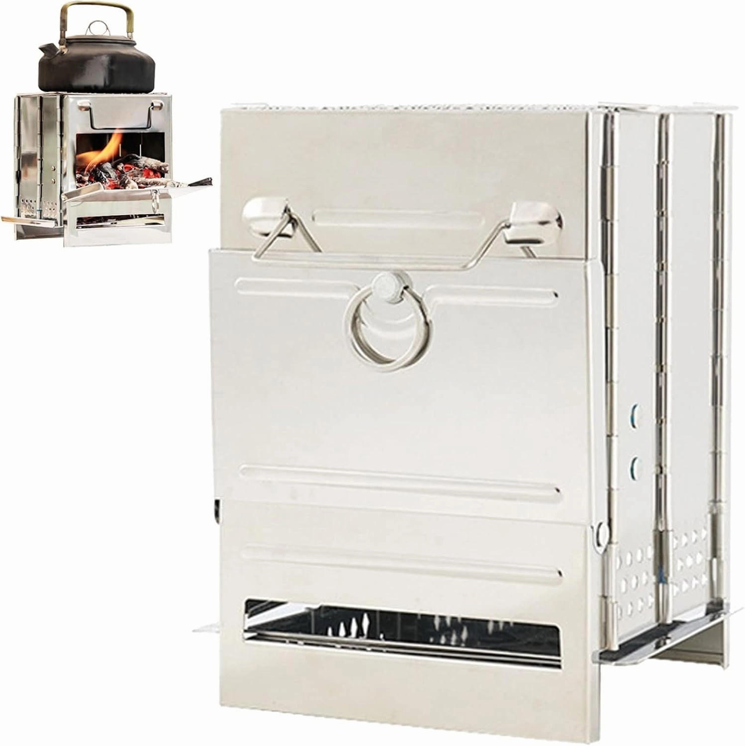 Camping Burner Stove, Portable Folding Stainless Steel Camp Stove Backpacking, Multi-Fuel Charcoal Barbecue Grill with Storage Bag, Easy to Carry(Size:L)