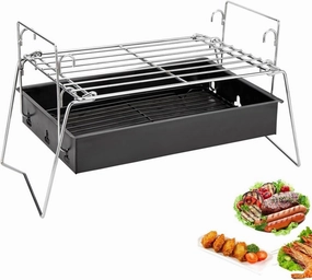 Camping Grill, Portable Outdoor Grill with Detachable Stand/Ash Catcher, Double Layer Design, Heat Adjustable, 2 Ways to Use, Compact and Lightweight, for Outdoor Camping Hiking (2pcs)