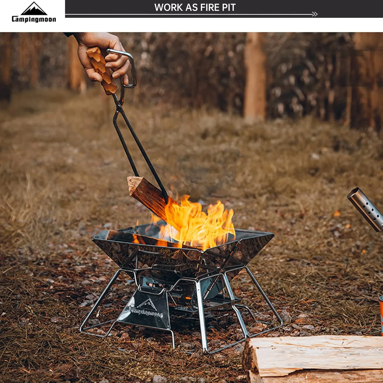 Campingmoon Portable Camping Fire Pit Foldable Stainless Steel Camping Grill Wood Burning Charcoal Grill for Outdoor Garden Picnic 3-4 People