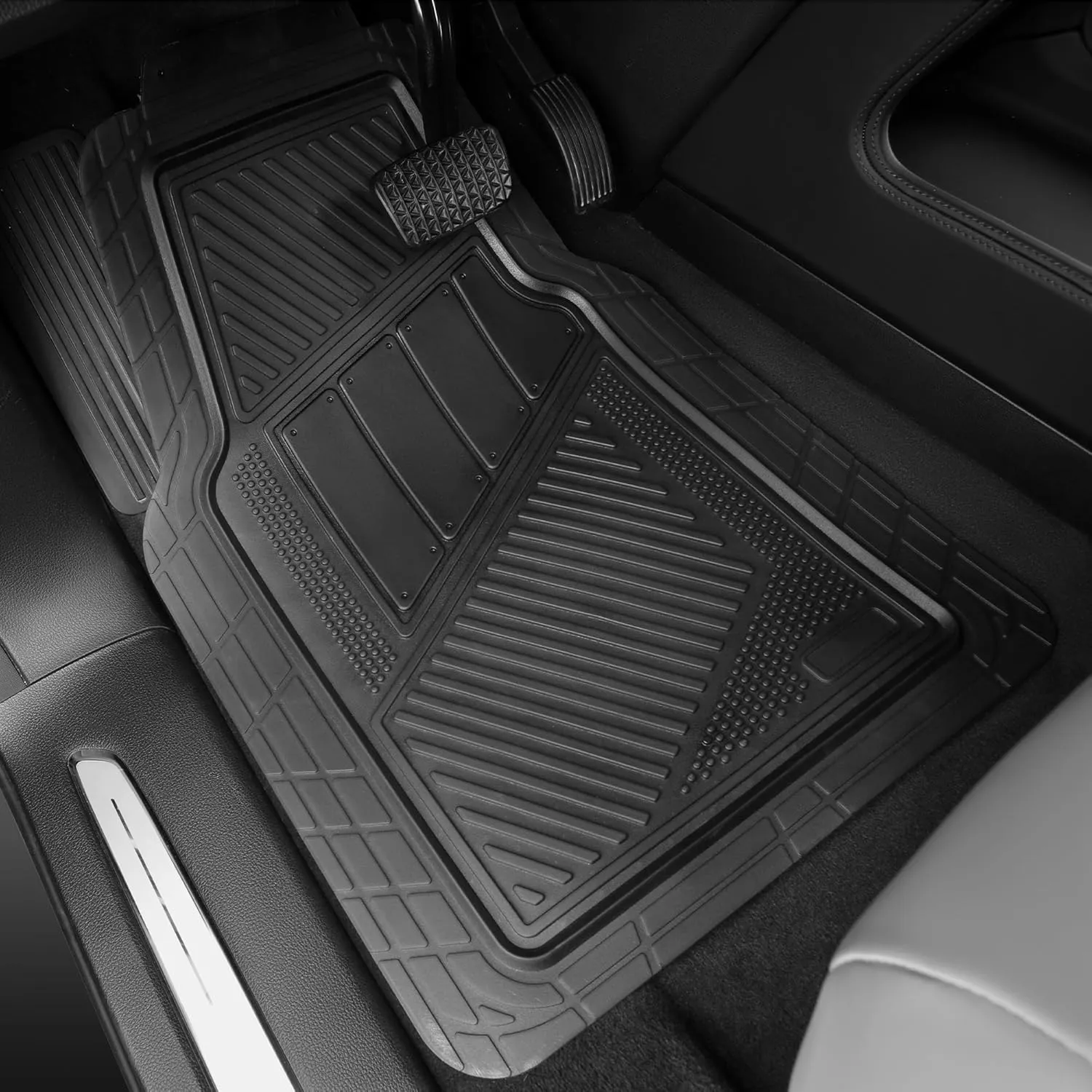 CAR PASS Heavy Duty Rubber Floor Mats Translucence Charcoal 4-Piece Car Mats Set - Universal Waterproof mats for SUV,Truck,Sedan,coupes Trim-to-fit, Durable All-Weather Anthracite Charcoal Black