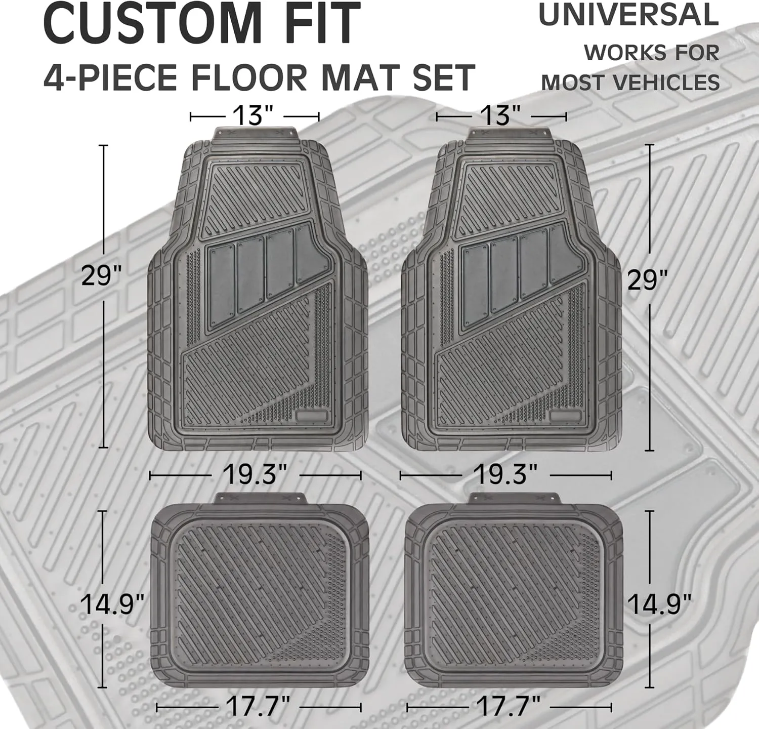 CAR PASS Heavy Duty Rubber Floor Mats Translucence Charcoal 4-Piece Car Mats Set - Universal Waterproof mats for SUV,Truck,Sedan,coupes Trim-to-fit, Durable All-Weather Anthracite Charcoal Black
