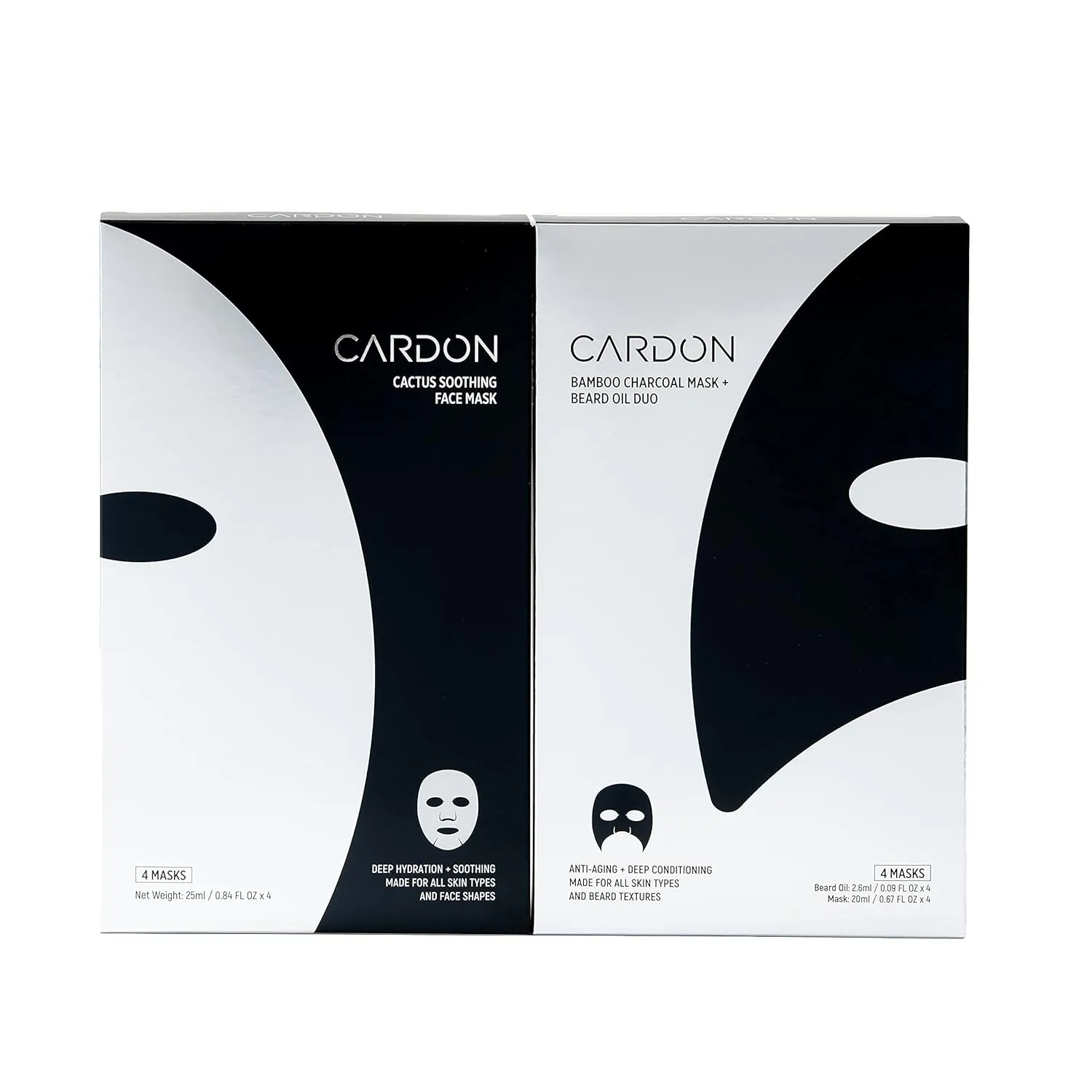 Cardon Signature Soothing Sheet Masks (4-Pack Each) | Korean Sheet Mask for Men and Women | Made with Cactus Extract | Couples Spa Night-In | Full Face Mask and Half Mask for Men