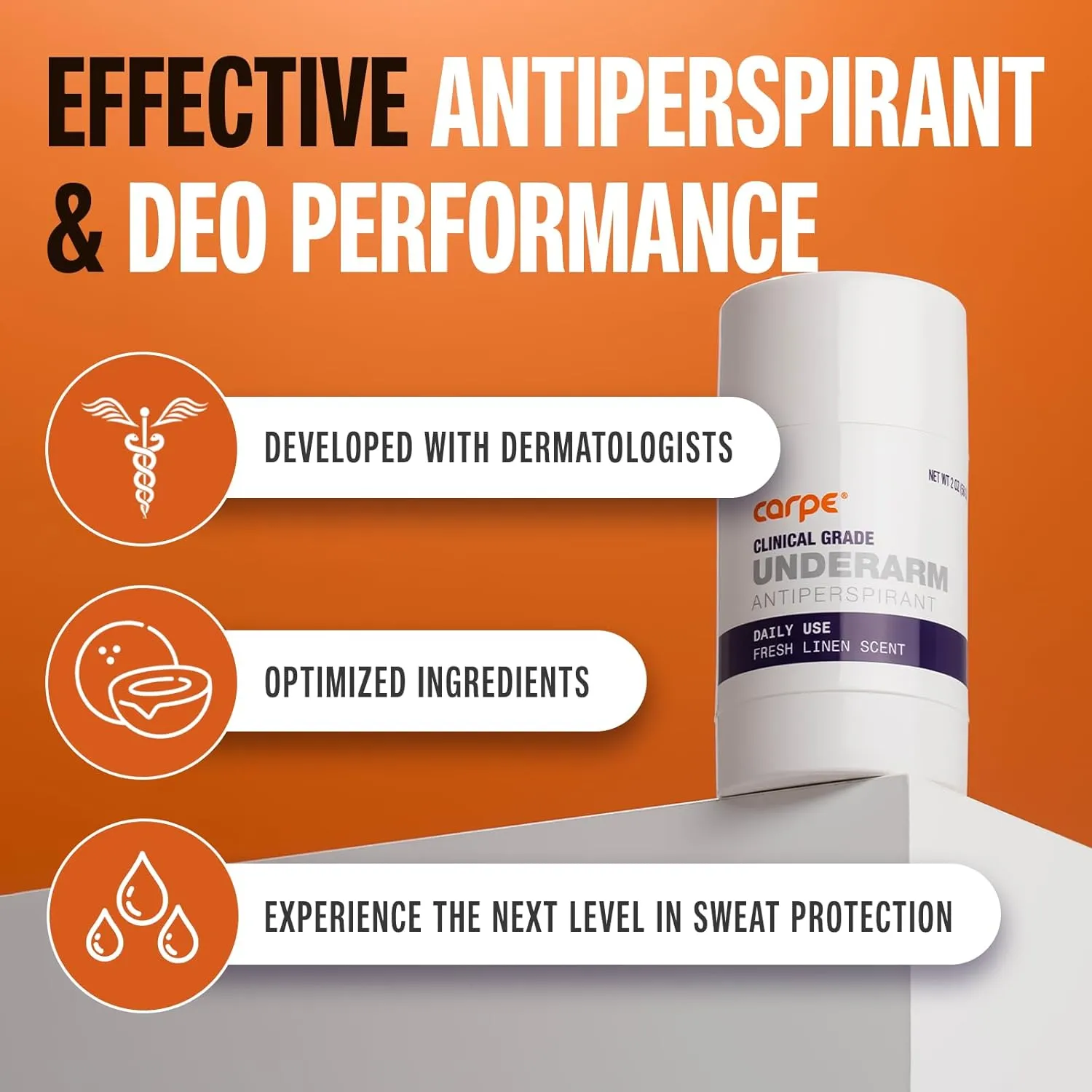 Carpe Clinical Strength Deodorant   Clinical Antiperspirant - Clinical Grade Solid Stick - Fresh Linen Scent - Combat Excessive Underarm Sweating - Great for Hyperhidrosis