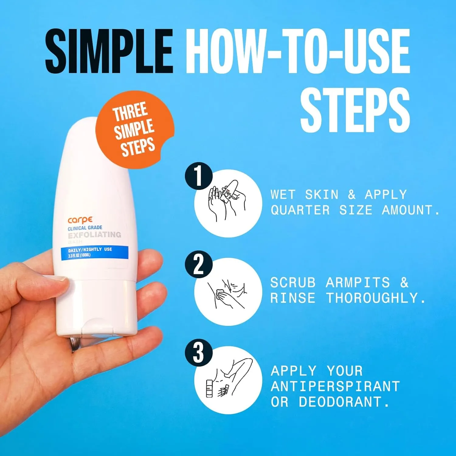 Carpe Exfoliating Underarm Scrub with Odor Protection, Underarm Exfoliator to Improve Deodorant Performance - Energizing Minty Fresh Smell - Armpit Scrub for Women and Men (2 Pack)