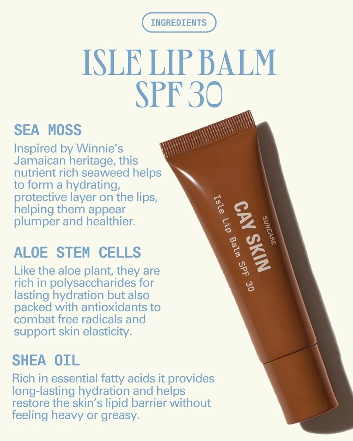 Cay Skin Isle Lip Balm SPF 30 – High Shine, Hydrating, Non-Sticky Lip Gloss in Vanilla Brown Sugar Flavor – Formulated with Natural Ingredients for All Skin Tones – Nude Ting