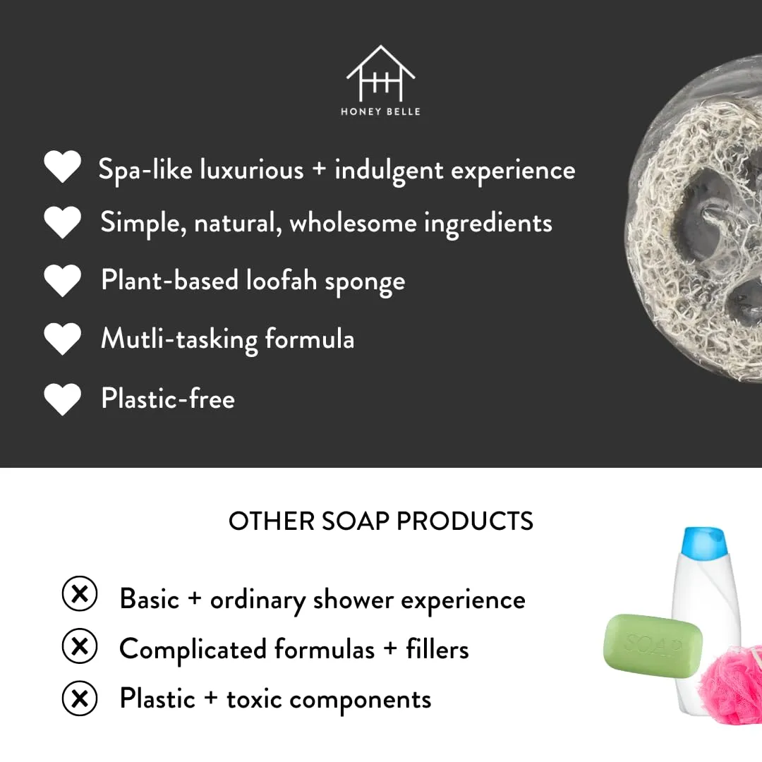 Charcoal Bamboo Exfoliating Loofah Soap 2-Pack - Exfoliating Bar Soap with Loofah Inside - Cleansing, Moisturizing, Nourishing, Scrubby Soap - Plant-Based, Eco-Friendly, Vegan