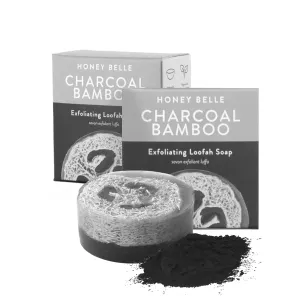 Charcoal Bamboo Exfoliating Loofah Soap 2-Pack - Exfoliating Bar Soap with Loofah Inside - Cleansing, Moisturizing, Nourishing, Scrubby Soap - Plant-Based, Eco-Friendly, Vegan