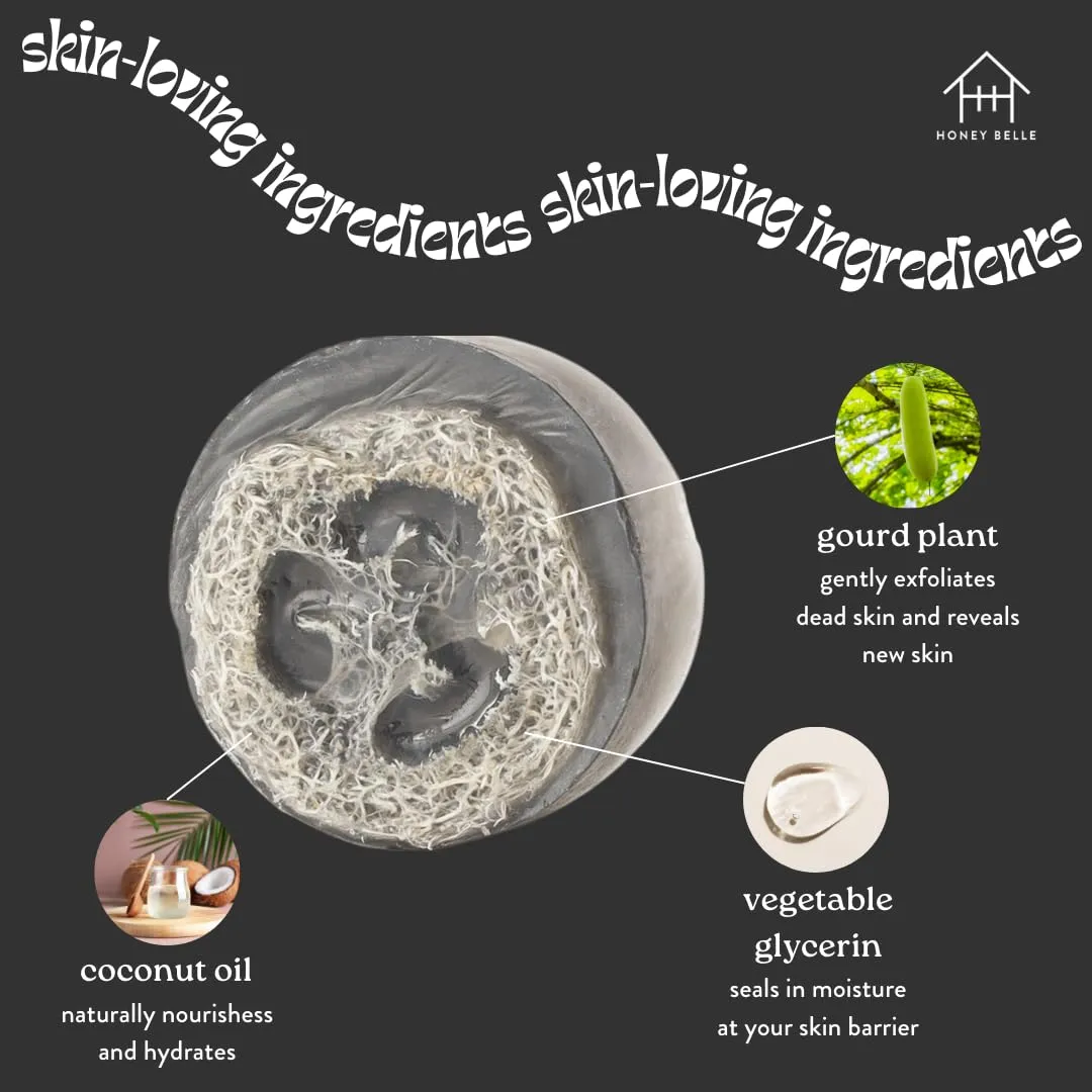 Charcoal Bamboo Exfoliating Loofah Soap 2-Pack - Exfoliating Bar Soap with Loofah Inside - Cleansing, Moisturizing, Nourishing, Scrubby Soap - Plant-Based, Eco-Friendly, Vegan
