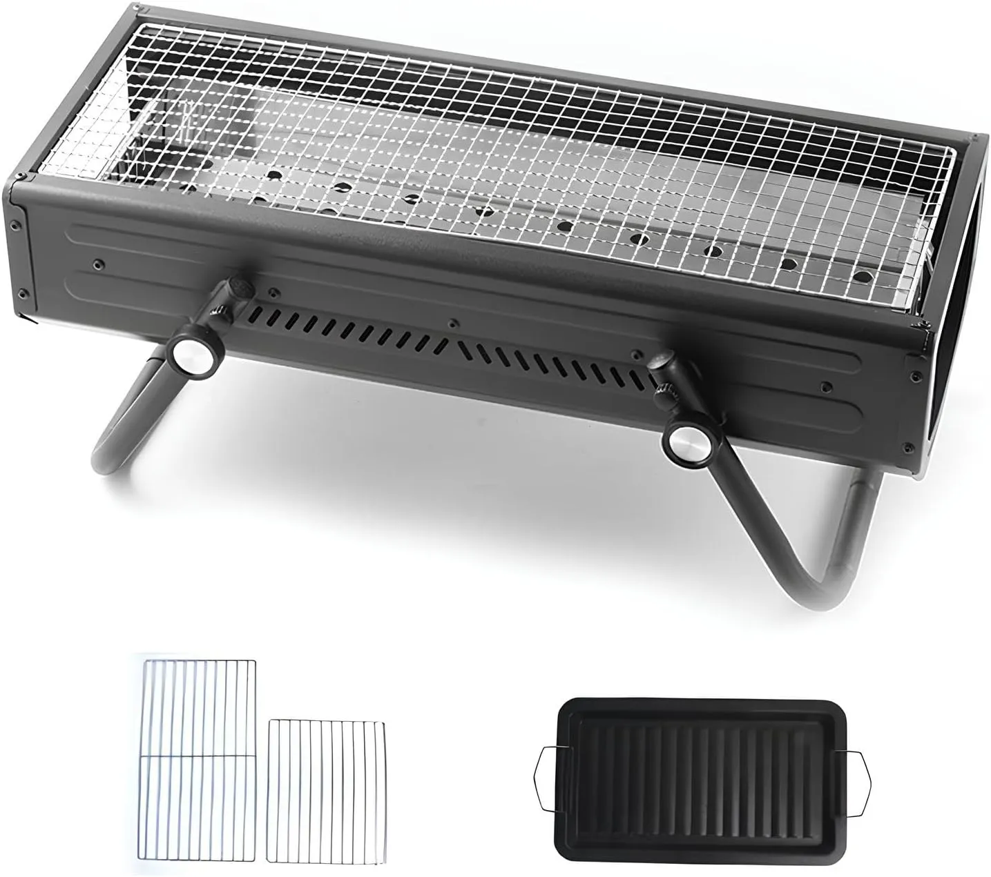 Charcoal Grill Made of Iron Outdoor BBQ Grill, Reusable Barbecue GrillFor 4-7 People, Outdoor Camping and Garden Barbecue(Black)