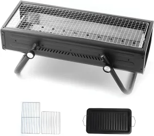 Charcoal Grill Made of Iron Outdoor BBQ Grill, Reusable Barbecue GrillFor 4-7 People, Outdoor Camping and Garden Barbecue(Black)