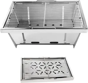 Charcoal Grill Stainless Steel, Folding Charcoal BBQ Grill, Silver Barbecue Grills for Outdoor Camping, 2-4 People Use, Charcoal Grill Outdoor for Camping Picnic Hiking Party