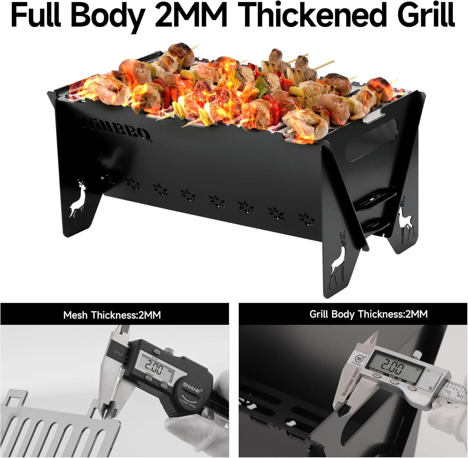 Charcoal Grills Quality Portable Detachable Folding,Skewers Campfire Grill,Hibachi Backpacking BBQ Grill,Easy Portability For Outdoor Barbecues Camping Picnics Garden Party(11.8x8.5x7.5 inch)