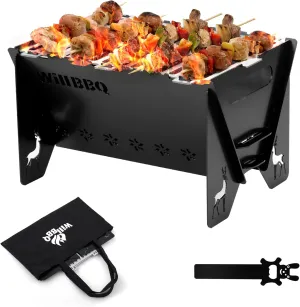 Charcoal Grills Quality Portable Detachable Folding,Skewers Campfire Grill,Hibachi Backpacking BBQ Grill,Easy Portability For Outdoor Barbecues Camping Picnics Garden Party(11.8x8.5x7.5 inch)