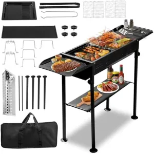 Charcoal Grills,Portable Charcoal Grills for Outdoor BBQ,Foldable Kabob Barbecue Grill for Camping Multiple Size Hibachi BBQ Griddle Lamb Skewer for Garden Backyard Party Picnic Travel Outdoor Cooking