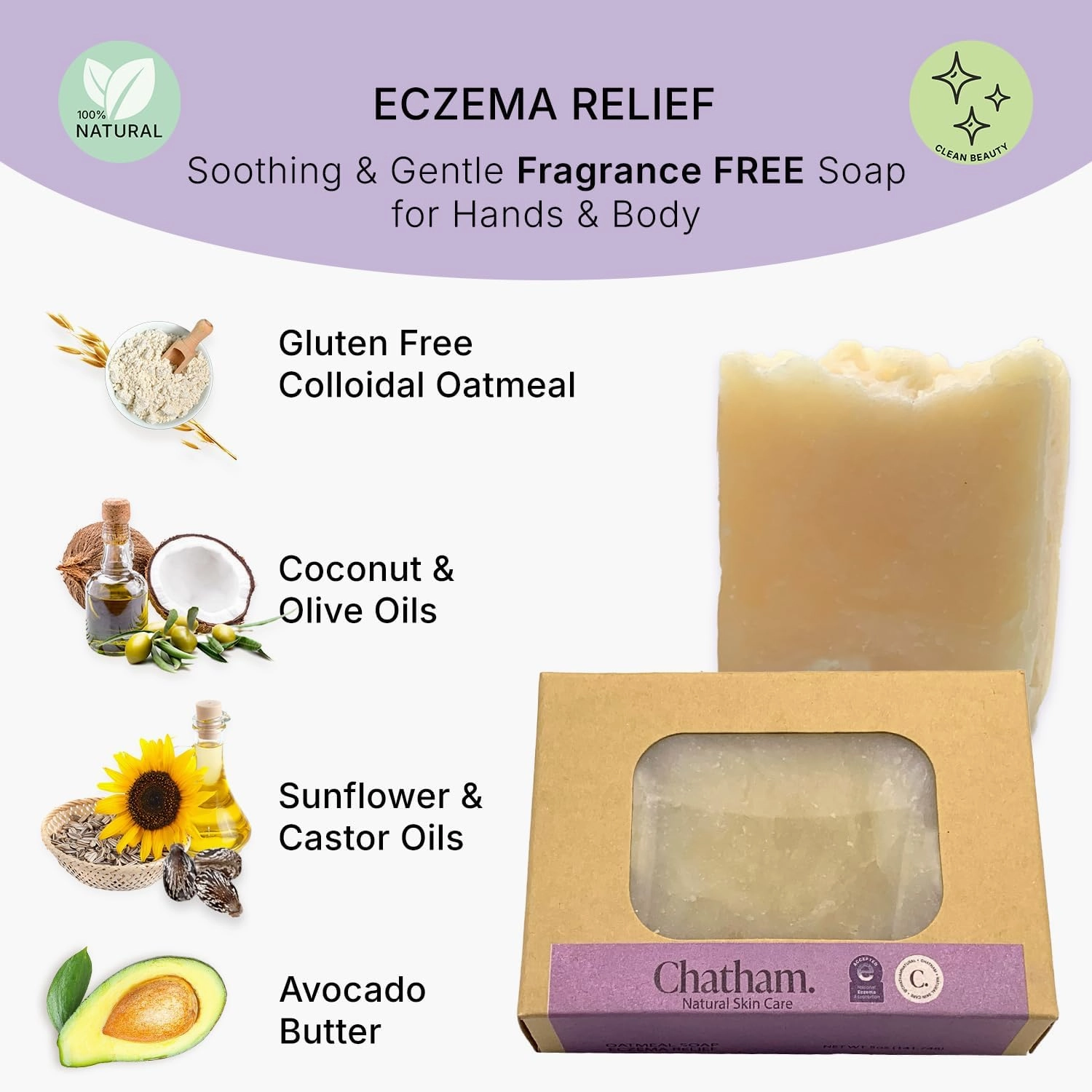 Chatham Natural Skin Care Eczema Relief Oatmeal Soap, oatmeal bath, treatment for eczema rosacea, psoriasis (4)