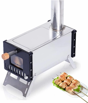 Cicik Camping Tent Stove, Portable Wood Burning Stove Camping Grills with Chimney, Ultra-Light Folding Outdoor Camping Stoves Cooking Grill for Tents, Shelters, Yurts