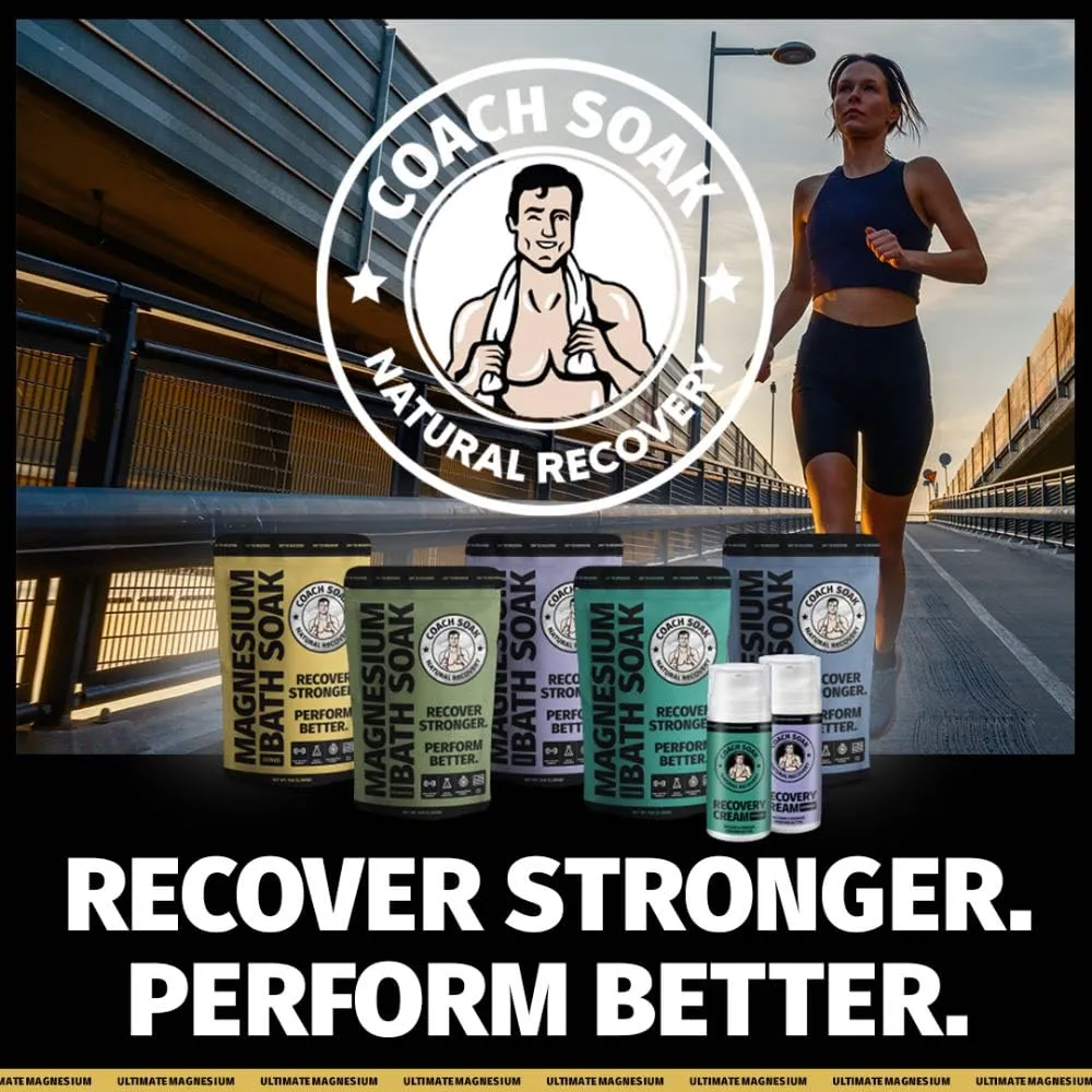 Coach Soak Recovery Bath Soak - Faster Absorption Than Epsom Salt for Pain - Rejuvenating Magnesium Flakes with 21 Minerals, Essential Oils & Bath Salts, 3lbs (Energizing Citrus)