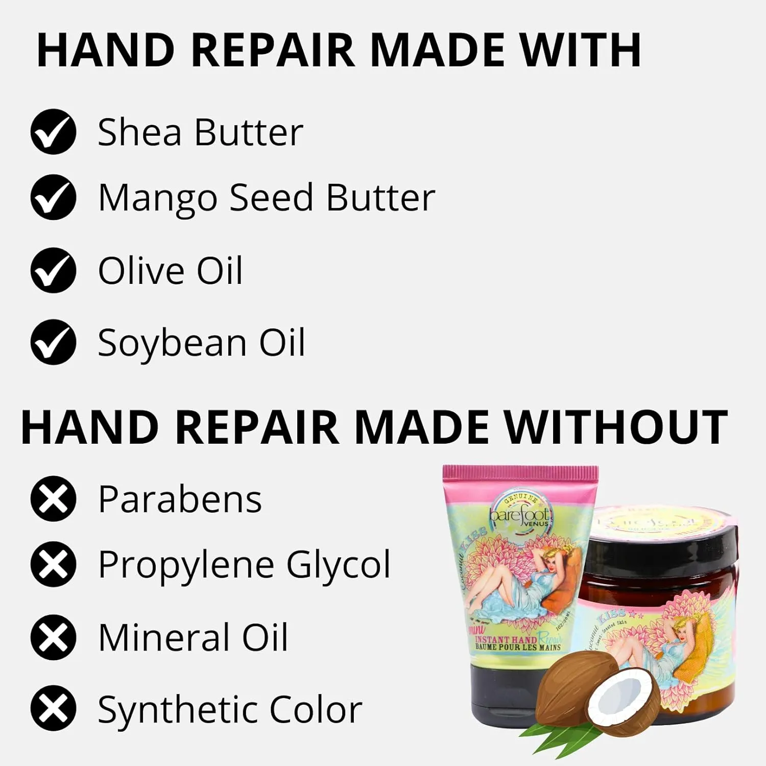 Coconut Kiss Bundle: Instant Hand Repair (3 oz), Mini Instant Hand Repair (1 oz), Argan Body Oil (0.27 oz)